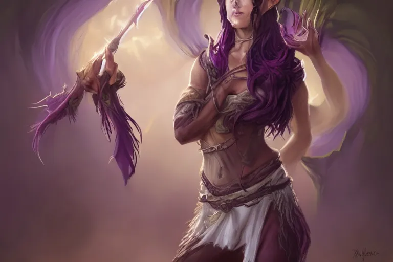 Image similar to Attractive Tiefling Druid, She has light brown skin, dark purple hair, and silver eyes full body, dungeons and dragons portrait, highly detailed, digital painting, artstation, concept art, sharp focus, illustration, art by artgerm and greg rutkowski and alphonse mucha