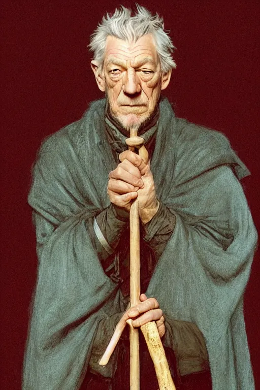 Prompt: a close-up portrait of Ian McKellen dressed as an evil wizard, holding walking stick, dramatic backlighting, autochrome, high contrast, highly detailed, sharp focus, digital painting, concept art, illustration, filmpunk , trending on artstation, art by greg rutkowski and greg hildebrandt, composition by alphonse mucha