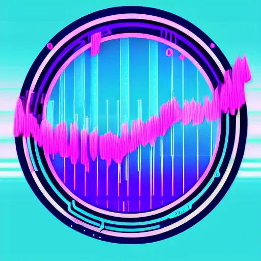 Prompt: speech babble, waveform, synthwave rounded svg logo