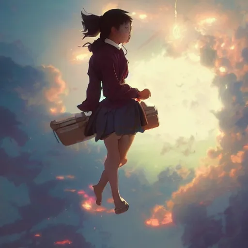 The Anime Style of a Japanese School Girl is Running Happily To Home in the  Countryside with a Zeppelin Flying in the Sky Stock Illustration -  Illustration of farmland, biplane: 258008514