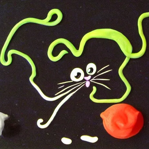 Image similar to a cute cat art of black ink cat slime in form of liquid black cat with tentacles , claymation, Aardman animation