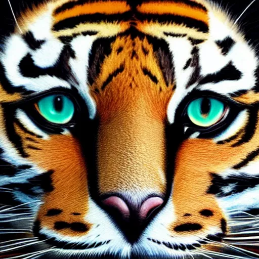 Image similar to an oil painting of floppa with the pattern of tigers fur, tiger stripes, domestic caracal, cat, strong, dramatic impactful colors, by artgerm, hd, hdr, ue 5, ue 6, unreal engine 5, cinematic 4 k wallpaper, 8 k, ultra detailed, gta 5 cover art, high resolution, artstation, award winning