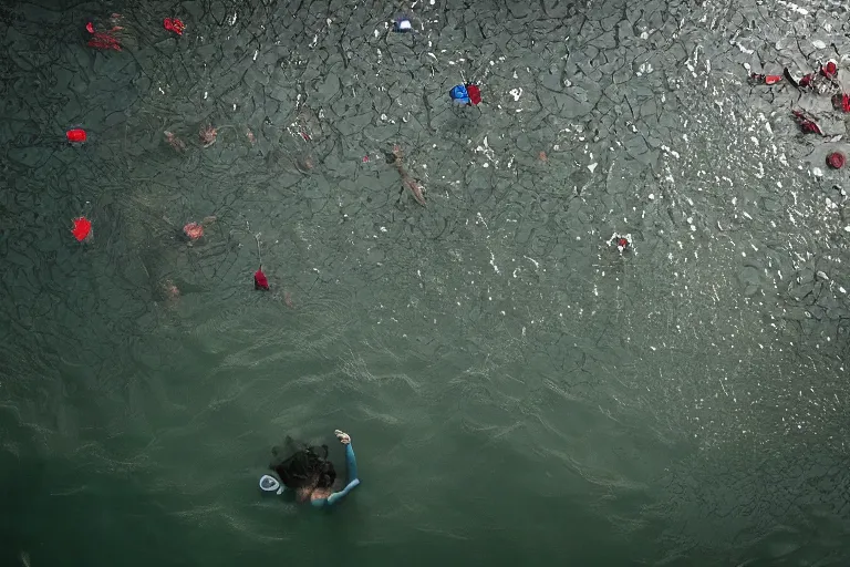 Image similar to overhead shot of a man snorkeling underwater in between submerged amsterdam buildings after the flood, photograph, natural light, sharp, detailed face, magazine, press, photo, Steve McCurry, David Lazar, Canon, Nikon, focus