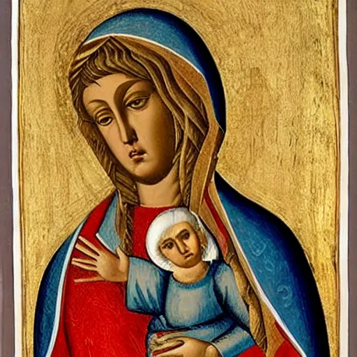 Image similar to benjamin netanyahu as crevole madonna by duccio