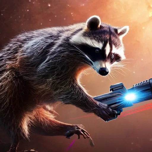 Image similar to racoon holding a laser gun, digital art, guardians of the galaxy style, centred award winning 4K
