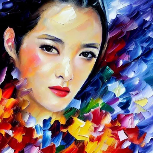 Image similar to a leonid afremov oil painting of fan bing bing