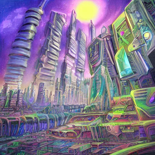 Prompt: futuristic city, by Professor Bad Trip