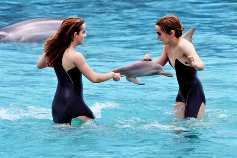 Image similar to emma watson Swim with Dolphins