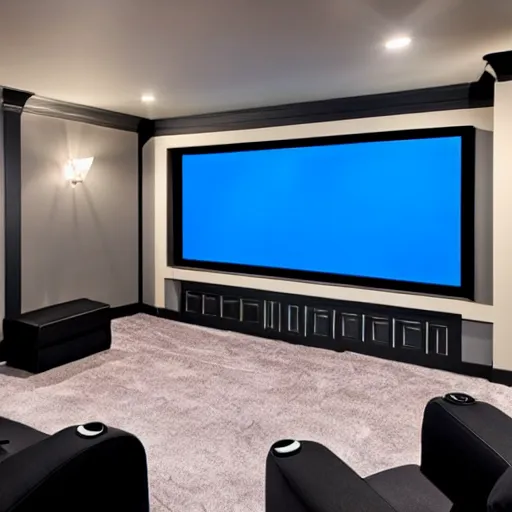 Image similar to a modern home movie theater, sleek, stylish, comfortable, charcoal sketch, professional