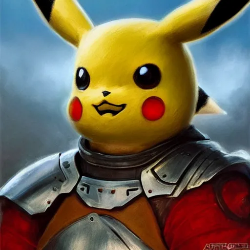 Image similar to pikachu as a realistic fantasy knight, closeup portrait art by donato giancola and greg rutkowski, realistic face, digital art, trending on artstation, symmetry!!