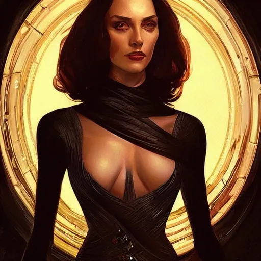 Prompt: “ daria strokous as james bond villainess with evil grin, intricate, elegant, highly detailed, digital painting, artstation, concept art, smooth, sharp focus, illustration, art by artgerm and greg rutkowski and alphonse mucha ”