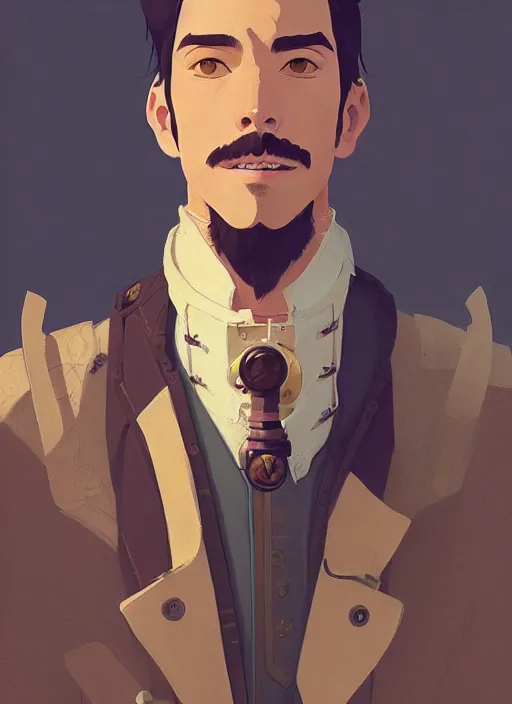 Prompt: detailed portrait of beautiful male steampunk traveller, by cory loftis, atey ghailan, makoto shinkai, hasui kawase, james gilleard, beautiful, peaceful, calm