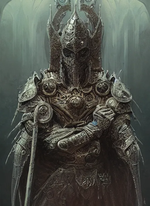 Prompt: a highly detailed character portrait of a radiant paladin, ornate gothic armor, intricate, digital painting, artstation, intricate, concept art, smooth, sharp focus, illustration, art by Zdzislaw Beksinski