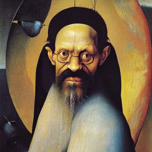 Prompt: terence mckenna portrait painting by hieronymus bosch