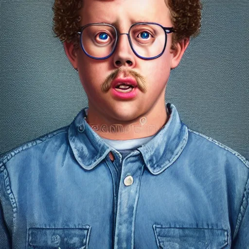 Image similar to photo portrait of the lovechild of napoleon dynamite and paul blart from new york, realistic, hyperrealistic, 8 k resolution, hd quality, very detailed, highly detailed, intricate details, real life, real world, trending on artstation, digital art, really realistic, very realistic, headshot, head in frame, stock image