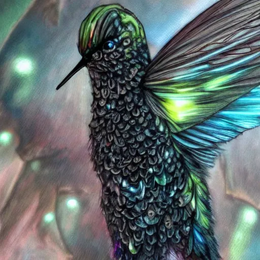 Image similar to ultra realistic cybernetic!!!!!!!!!!!! hummingbird