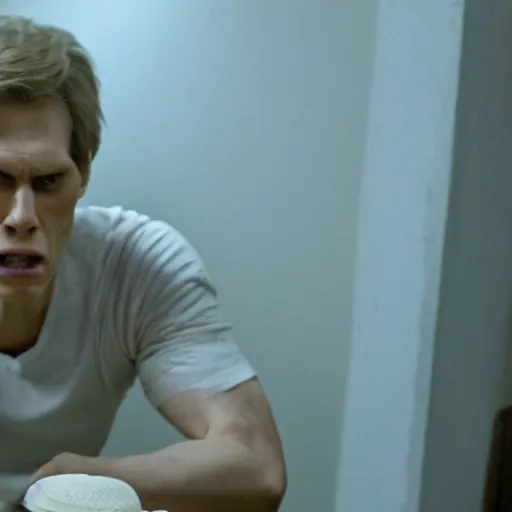 Image similar to Live Action Still of Jerma in The Exorcist, real life, hyperrealistic, ultra realistic, realistic, highly detailed, epic, HD quality, 8k resolution, body and headshot, film still