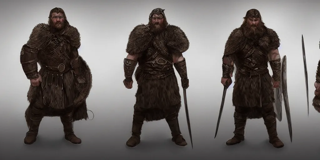 Prompt: three different views of a viking in armour, concept art by senior character artist, trending on artstation, artstation hd, full body