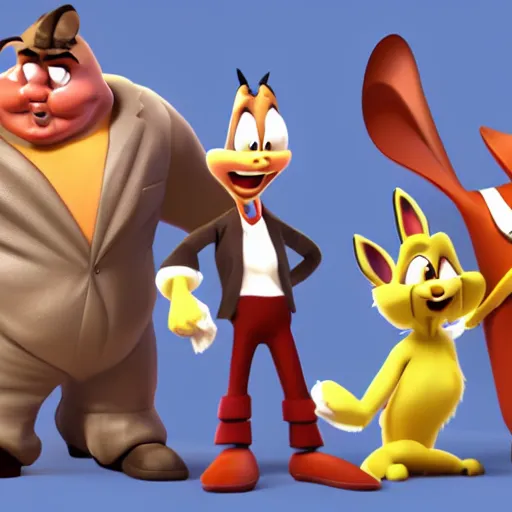 Prompt: the cast of looney tunes reimagined in a hyper - realistic unreal engine 5 heavy render