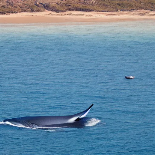 Image similar to a photo of the ocean and a blue whale coming up for air photography high - quality beautiful