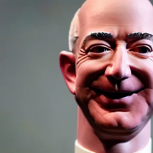 Image similar to jeff bezos disembodied head on a wooden floor, smiling