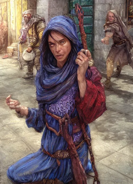 Image similar to female poor beggar on the streets, ultra detailed fantasy, dndbeyond, bright, colourful, realistic, dnd character portrait, full body, pathfinder, pinterest, art by ralph horsley, dnd, rpg, lotr game design fanart by concept art, behance hd, artstation, deviantart, hdr render in unreal engine 5