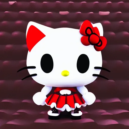 Image similar to evil demon hello kitty devil, 3d render, sanrio, parody, red, devil horns, my melody, behance, HD render, unity, cinematic Trending on artstation.