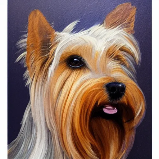 Prompt: professional painting of a Yorkshire Terrier in the style of Thomas Lawrence, head and shoulders portrait, symmetrical facial features, smooth, sharp focus, illustration, intricate, stormy weather, extremely detailed masterpiece,