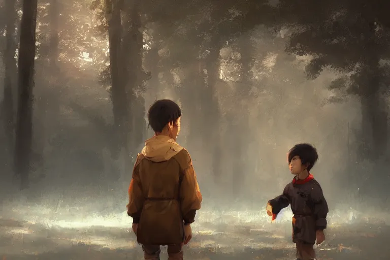 Image similar to a boy meeting a deer god, by WLOP on artstation,