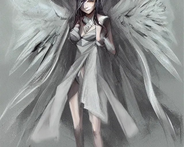 Image similar to infinitely detailed concept art of angel elegantly clothed strolling through a peaceful path, artstation!! / pixiv!!! infinitely detailed