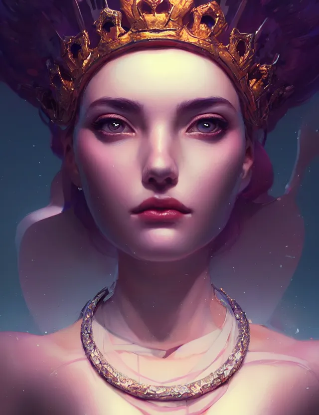 Image similar to blurred background. close-up portrait of a goddess in crown, by Artgerm and beeple and greg rutkowski