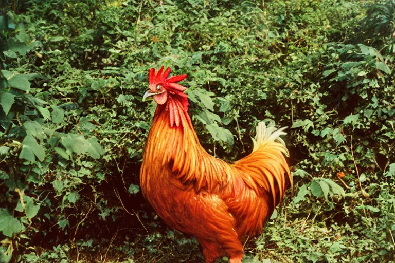 Prompt: a photo of a giant mutant rooster ham in its natural habitat, kodak ektachrome e 1 0 0 photography