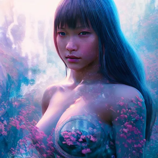 Image similar to dwayne johnson as a beautiful young girl in seductive clothing by ross tran, walking in a castle painted by sana takeda, rtx reflections, very high intricate details, painting, digital anime art, medium shot, mid - shot, composition by ilya kuvshinov, lighting by greg rutkowski