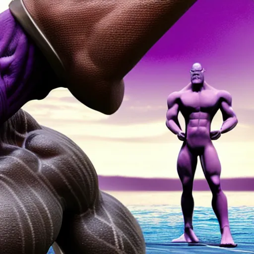 Image similar to thanos with a swimsuit, hyperrealistic, photography, award winning