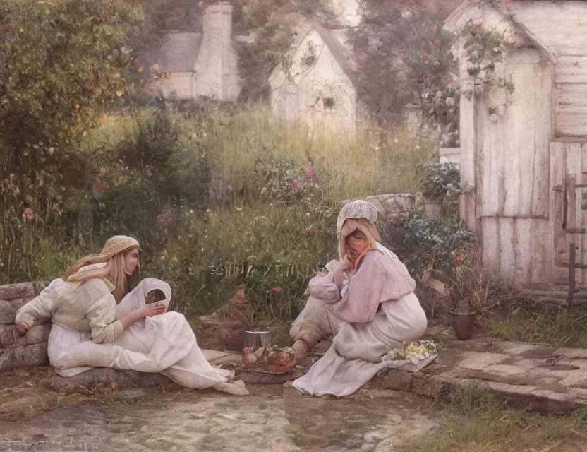 Image similar to peasant new married, cottage core, cinematic focus, polaroid photo bleached vintage pastel colors high - key lighting, soft lights, foggy, by steve hanks, by lisa yuskavage, by serov valentin, by tarkovsky, 8 k render, detailed, oil on canvas