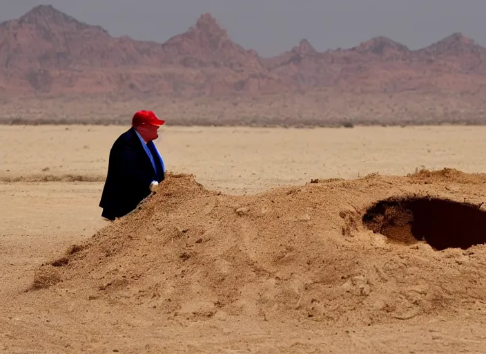 Image similar to obese donald trump digging a hole in the desert