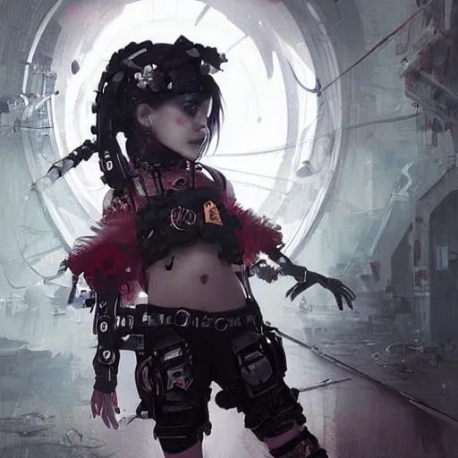 Image similar to cybergoth little girl, artwork by greg rutkowski and hiroriko araki