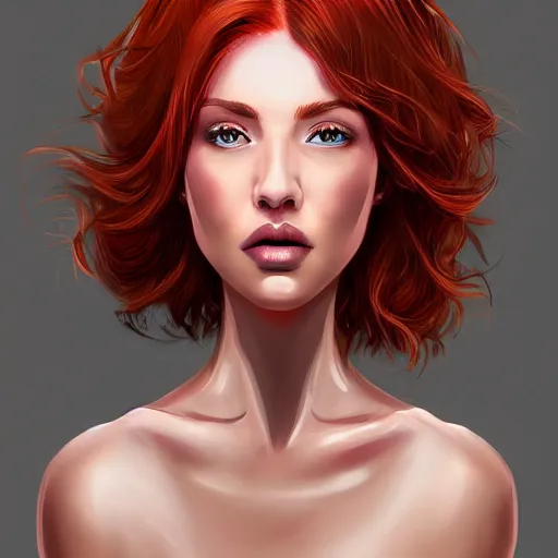Image similar to portrait of a beautiful woman, redhead, short hair, digital art, extremely detailed