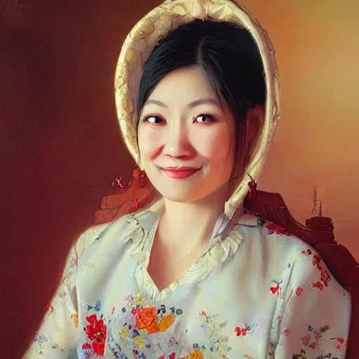 Image similar to portrait of an asian russian woman ( 3 5 ) from chabarovsk, russia in 2 0 2 1, an oil painting by ross tran and thomas kincade