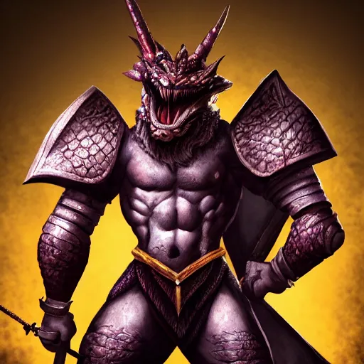 Prompt: anthropomorphic dragon man, dragonborn, dungeons and dragons, standing, wearing bikini armor, body shot