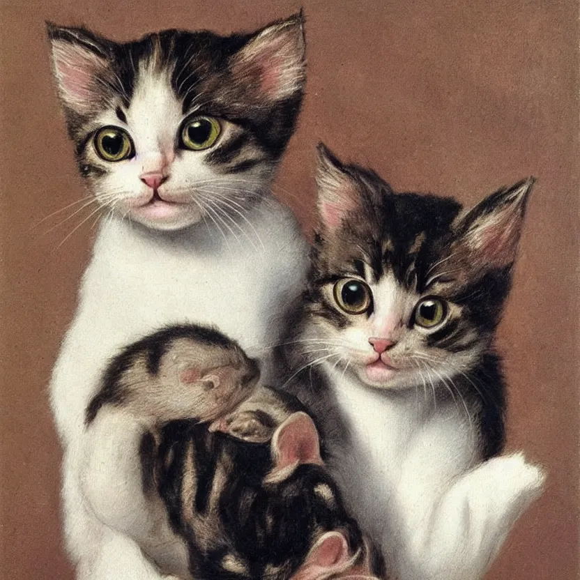 Prompt: studio portrait of an extremely cute kitten; extremely detailed; oil painting by Michelangelo Merisi da Caravaggio