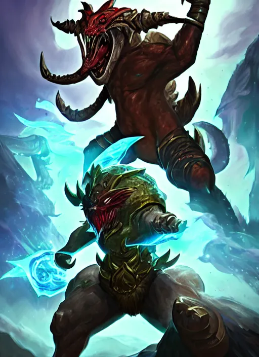 Image similar to book cover for a litrpg of a league of legends champion fighting a monster