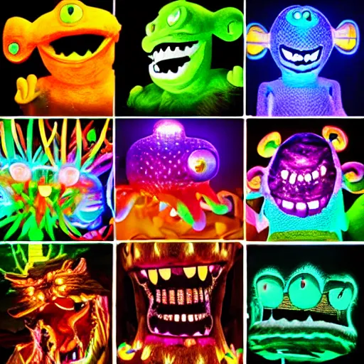 Image similar to crazy glowing monster, colourful