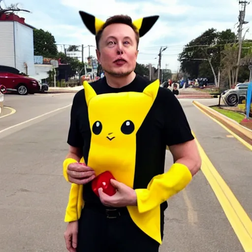 Image similar to elon musk Wearing a pikachu costume