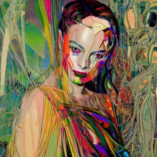 Image similar to oil painting of margot robbie by james jean, by harry clarke