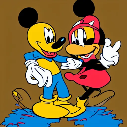 Prompt: zombie mickey mouse eating donald duck