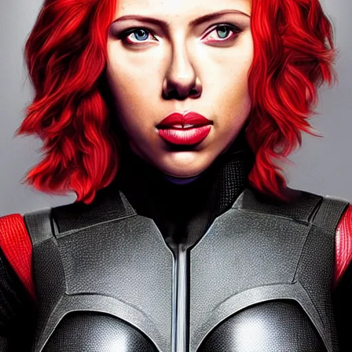 Image similar to photograph of Scarlet Johansson as a super hero, highly detailed, headshot Portrait, hyper realistic .