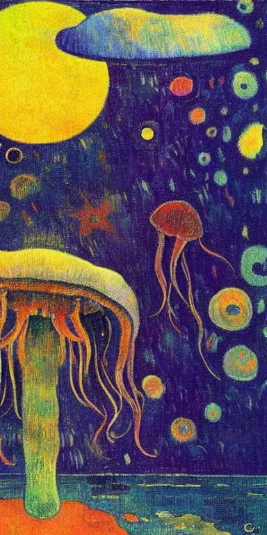 Prompt: cosmic jellyfish by paul gauguin, serene, calm