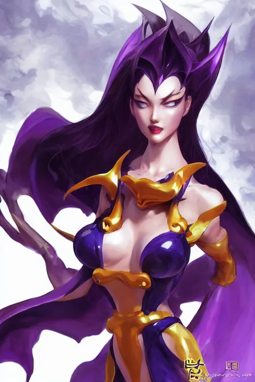 Image similar to Morgana from Darkstalkers in a spinoff in blade and soul artbook on a render by the artist Hyung tae Kim, Jiyun Chae, Joe Madureira, trending on Artstation by Hyung tae Kim, artbook, Stanley Artgerm Lau, WLOP, Rossdraws , James Gurney