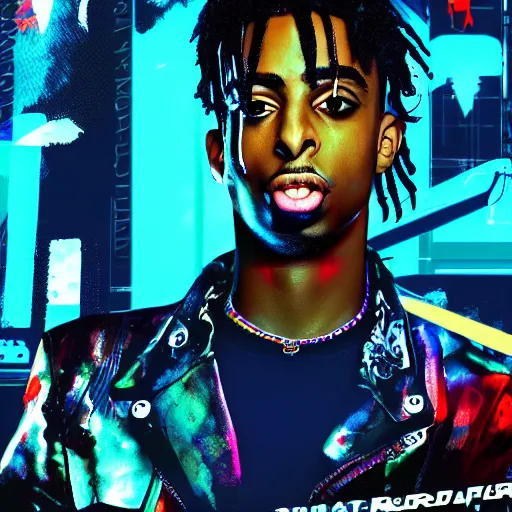 Image similar to playboi carti in cyberpunk style digital art 4 k the detailed super realistic